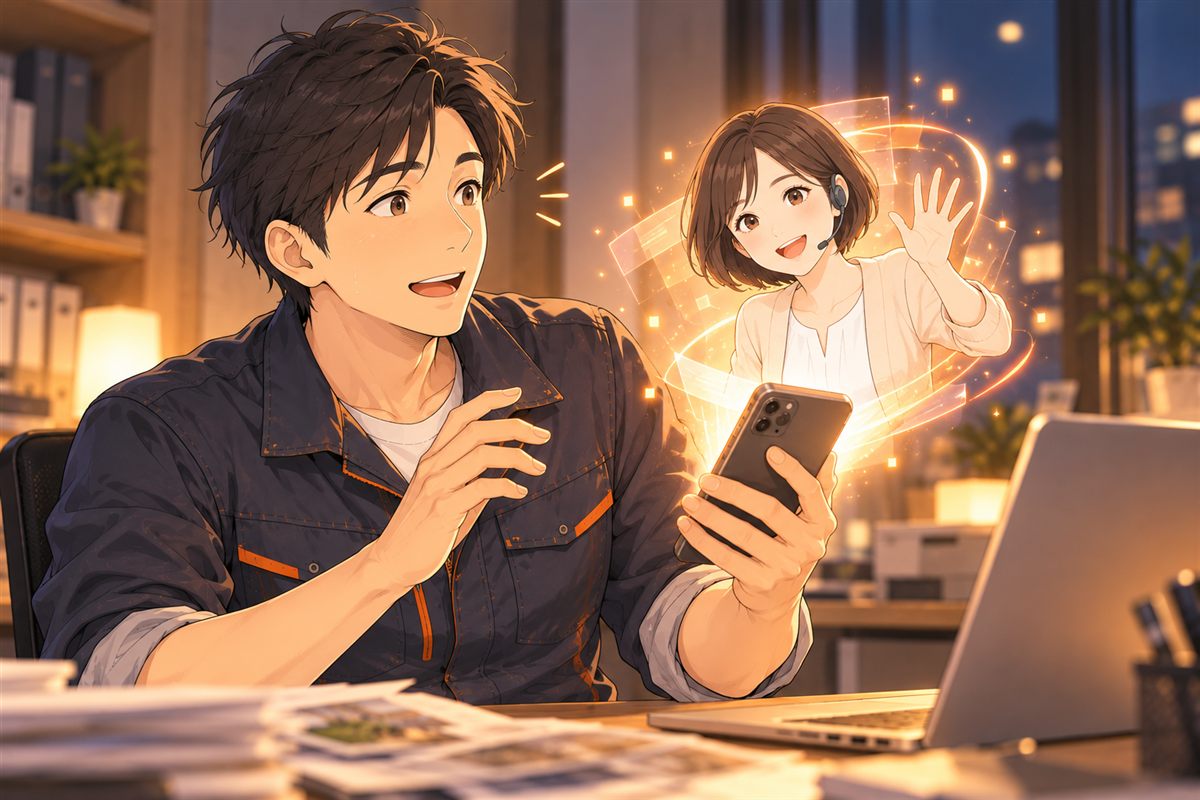 スマホの画面から、AIキャラのモエが現れる