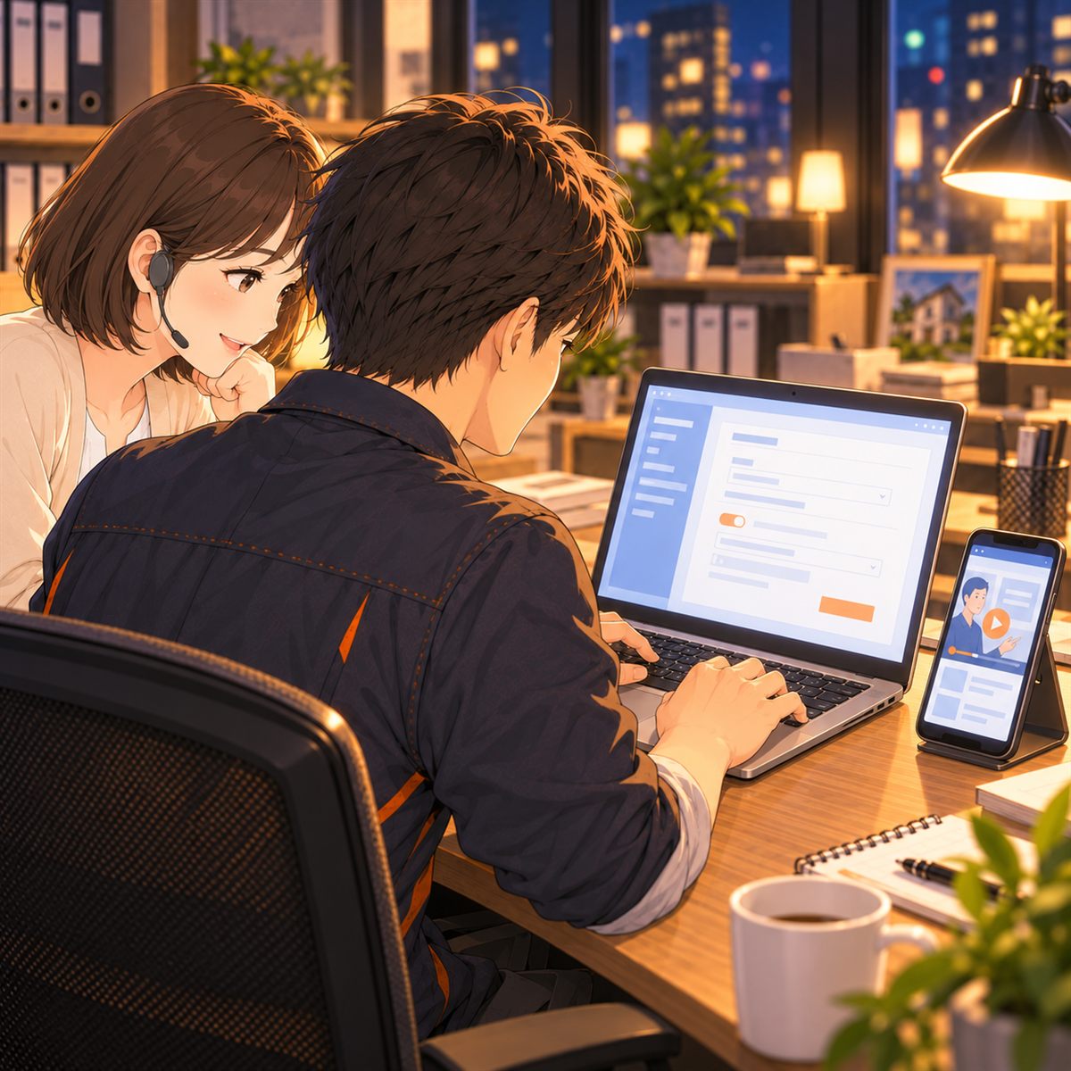 手順の動画を見ながら、設定文を貼り付ける社長